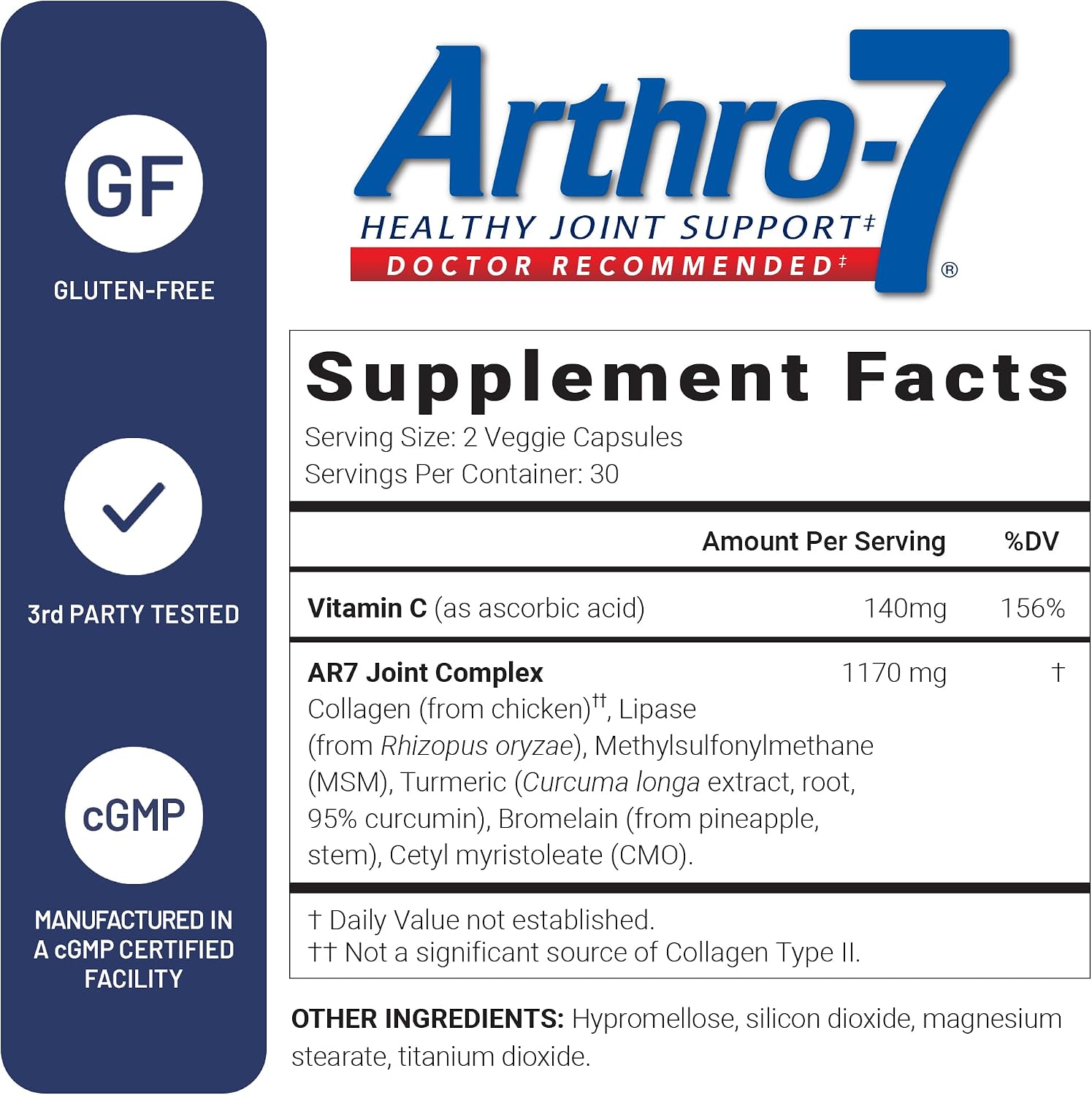U.S. Doctors' Clinical Arthro-7 Joint Support Supplement - 60 Capsules | Clinically proven AR7 blend with turmeric, collagen, MSM & bromelain for healthy joints and mobility.* 60 capsules.