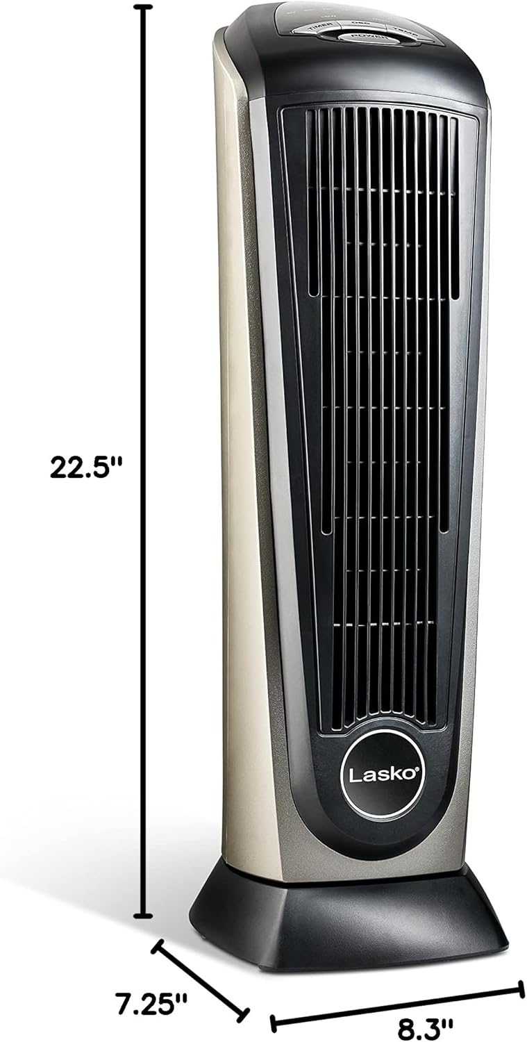 Lasko 1500W Ceramic Tower Space Heater with Remote, Thermostat, Timer & Widespread Oscillation, Portable Electric Heater for Indoor Use