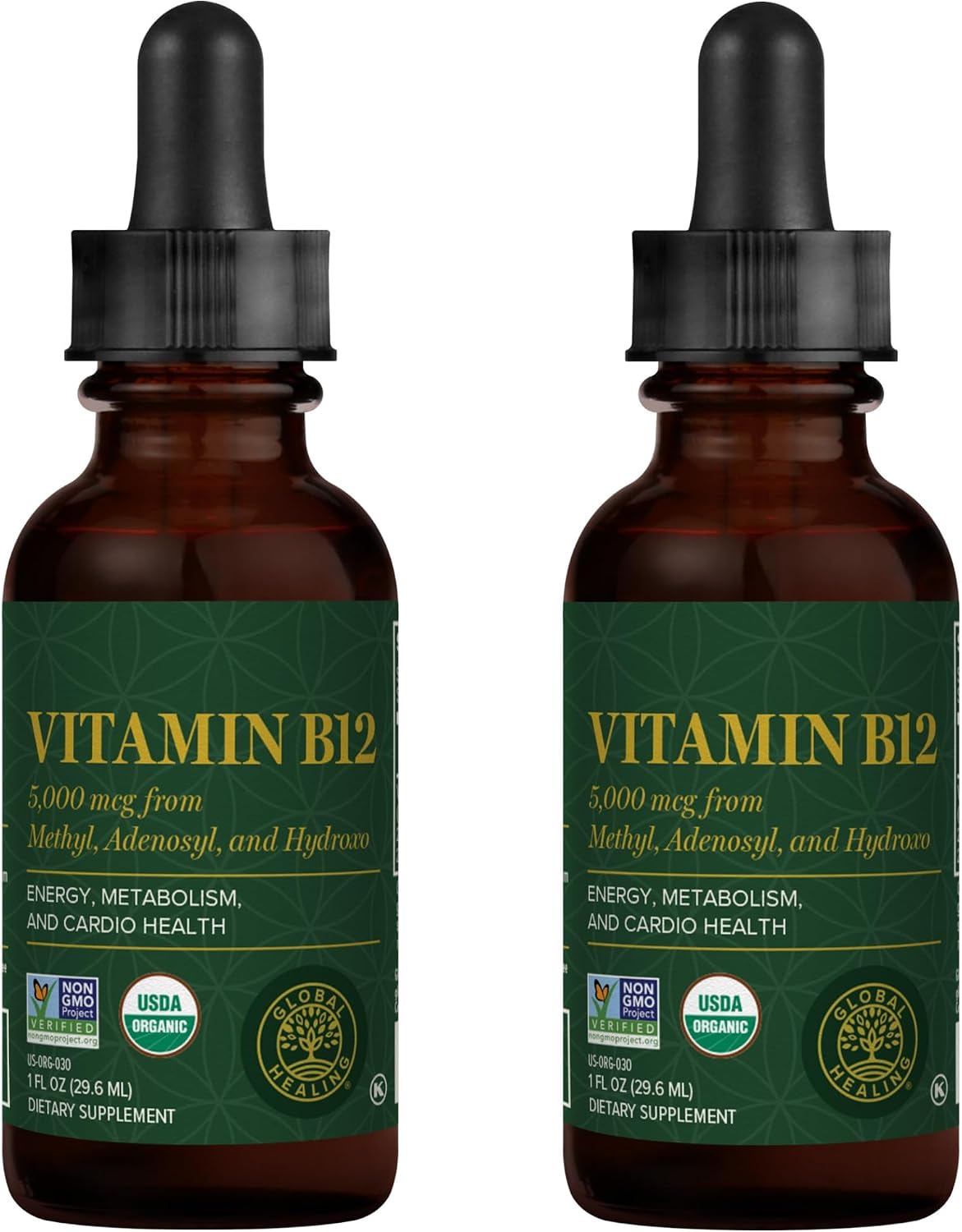 Global Healing Center - Vitamin B12 5000 mcg, Organic Sublingual Liquid Drops | 3-in-1 Methylcobalamin, Adenosylcobalamin, Hydroxo Blend