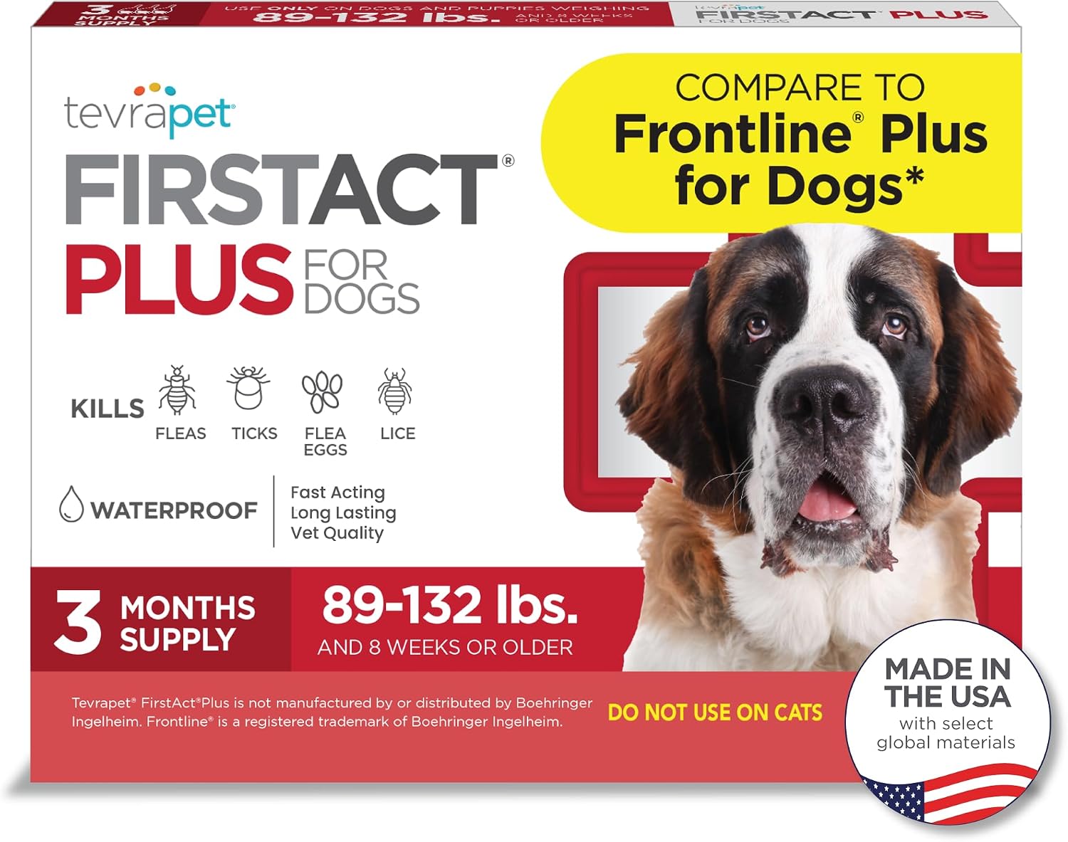 FirstAct Plus Flea Treatment for Dogs, Extra Large Dogs 89+ lbs, 3 Doses, Same Active Ingredients as Frontline Plus Flea and Tick Prevention for Dogs