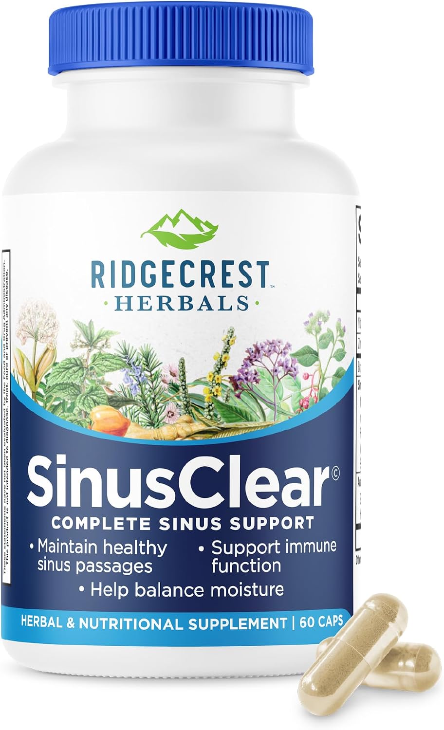 RidgeCrest Herbals SinusClear Mullein Sinus, Nasal and Immune Support 60 Ct | 30 Servings, Mullein Leaf, Bromelain, Vitamin C, Zinc