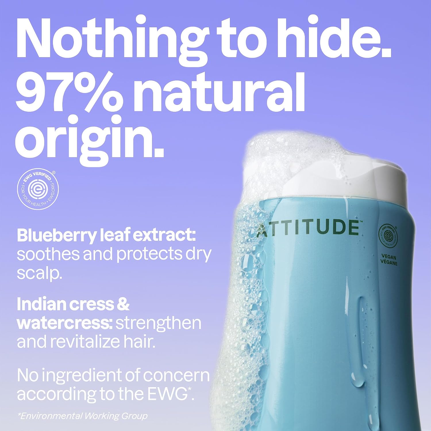 ATTITUDE Clarifying Hair Shampoo, EWG Verified, Restores Shine, Naturally Derived Ingredients, Vegan and Plant Based, Lemon Leaves and White Tea, 16 Fl Oz