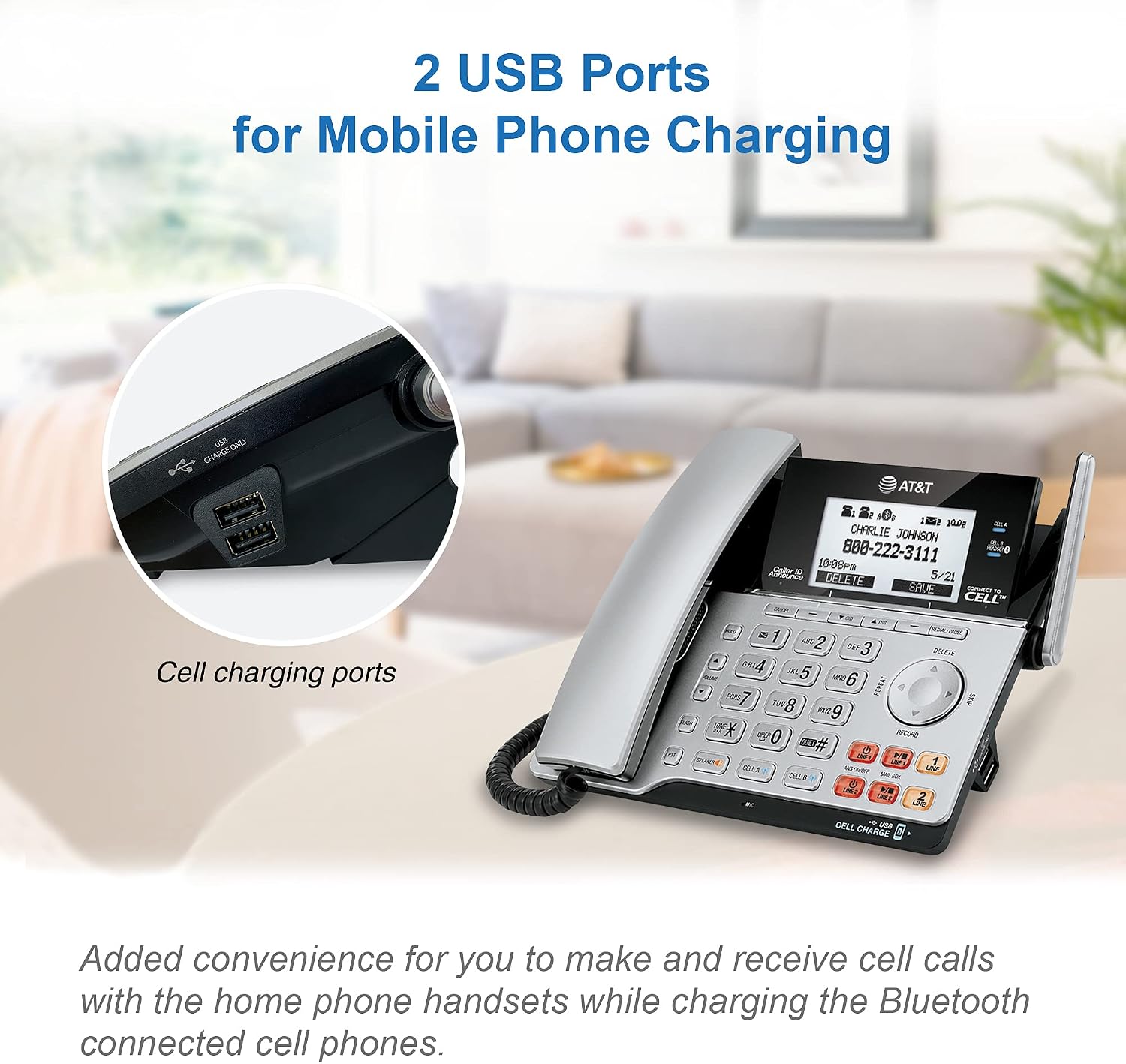 AT&T TL86103 2-Line Corded/Cordless Phone System for Small Business with Answering Machine, Connect-to-Cell Bluetooth, Caller ID, Intercom, Long Range & Expandable to 12 Handsets (Silver/Black)