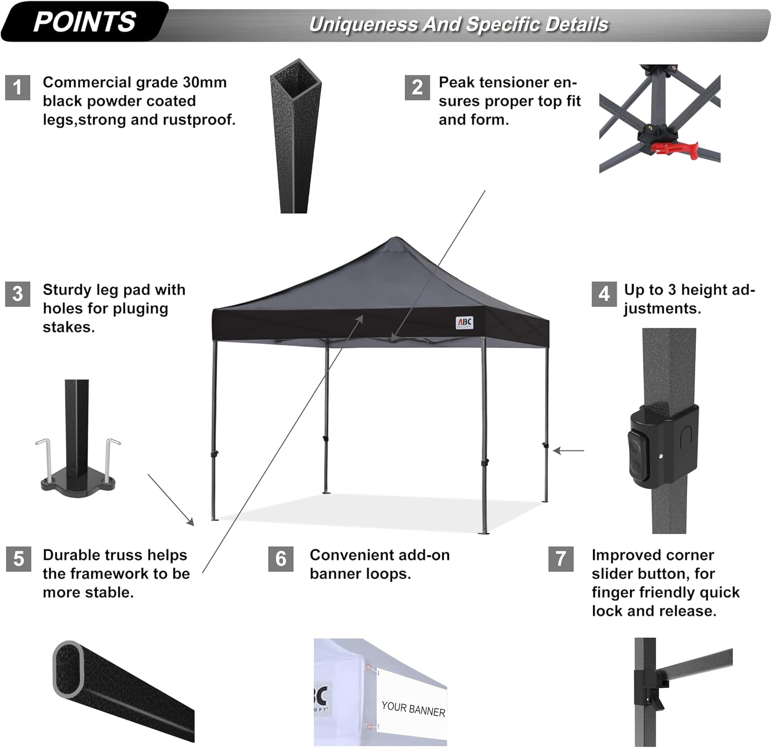 ABCCANOPY Patio Pop Up Canopy Tent 10x10 Commercial-Series (Black)