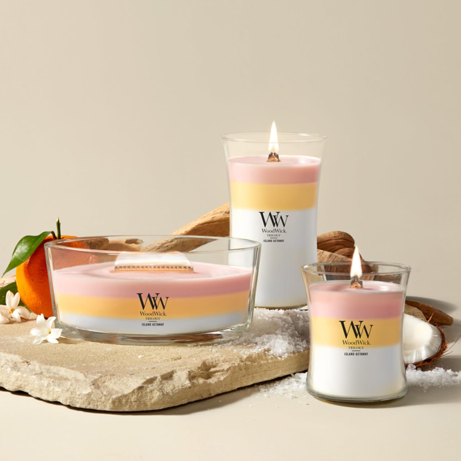 WoodWick Café Sweets Trilogy Holiday Candle Gifts for Women and Men, 9.7 oz Medium Hourglass Trilogy Candle with Crackling Wick