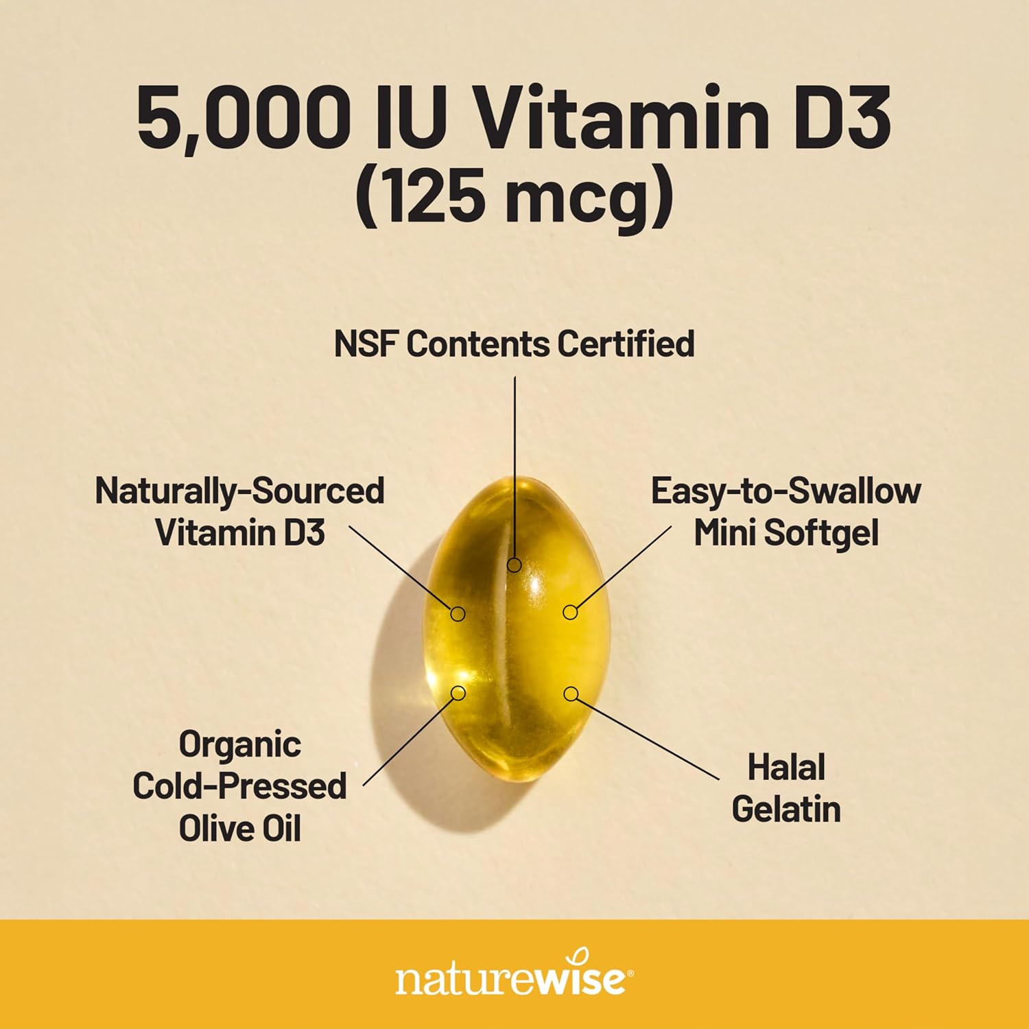 NatureWise Vitamin D3 5000IU Supplement, Immune Support, 360 Mini Softgels