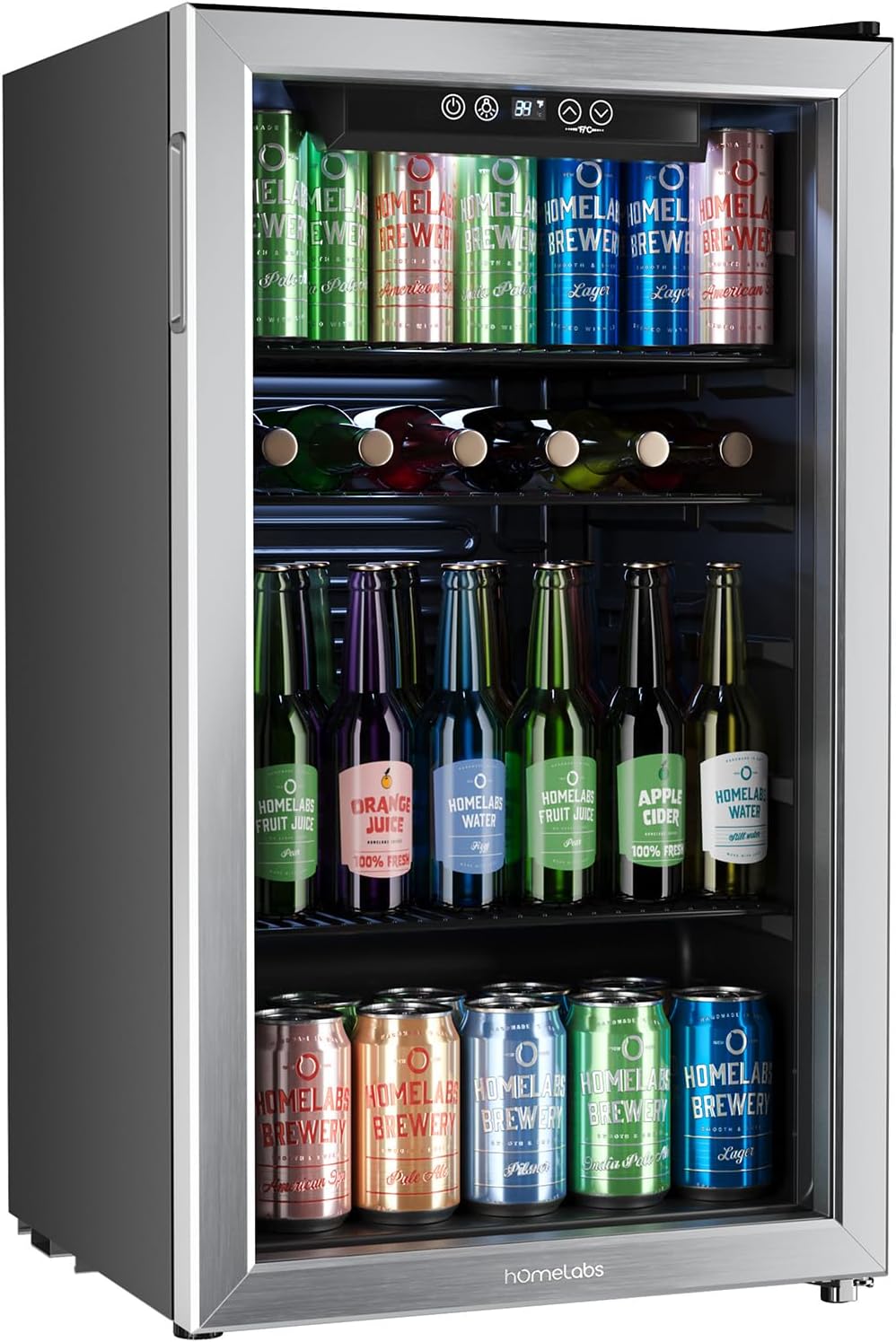 hOmeLabs Beverage Refrigerator and Cooler - Mini Fridge with Glass Door for Soda Beer or Wine - 120 Cans Capacity - Small Drink Dispenser Machine