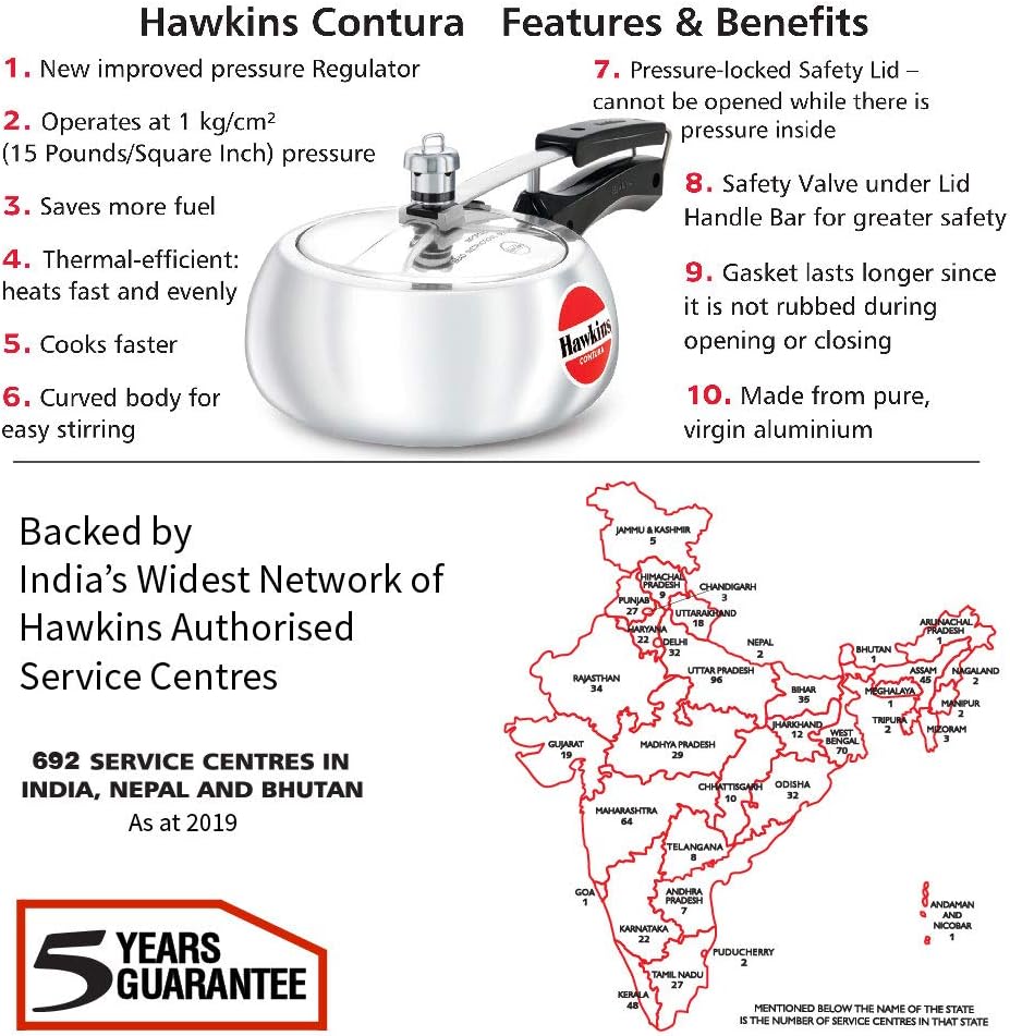 Hawkins 3.5 Litre Contura Pressure Cooker, Handi Inner Lid Cooker, Silver (HC35)