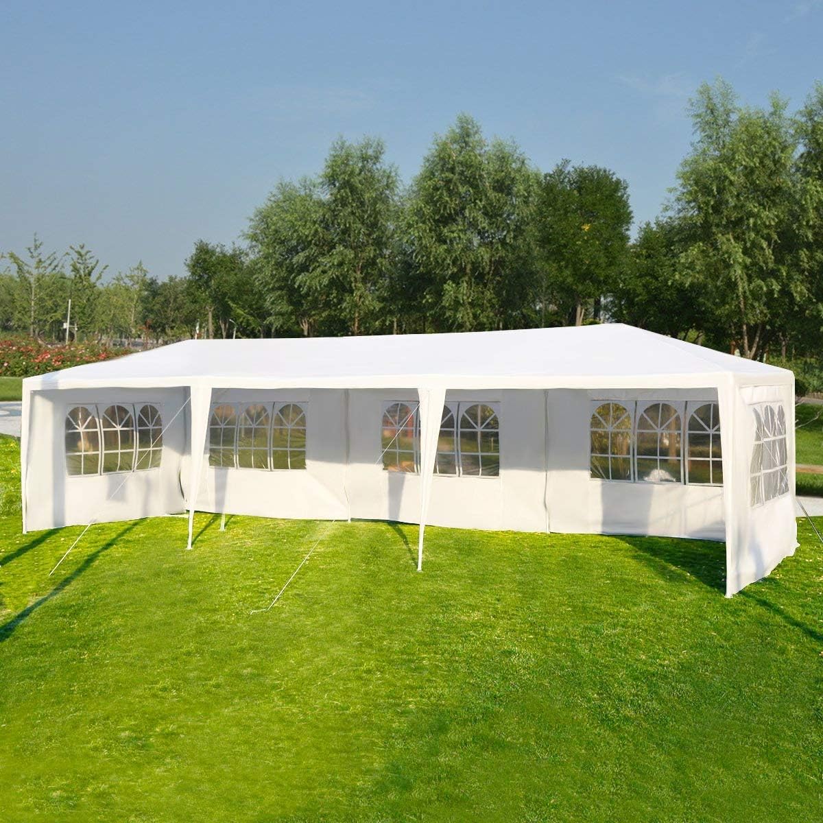 Tangkula 10'x30' Outdoor Canopy Tent Heavy Duty Party Wedding Event Tent Sturdy Steel Frame with 5 Removable Sidewalls Waterproof Sun Snow Rain