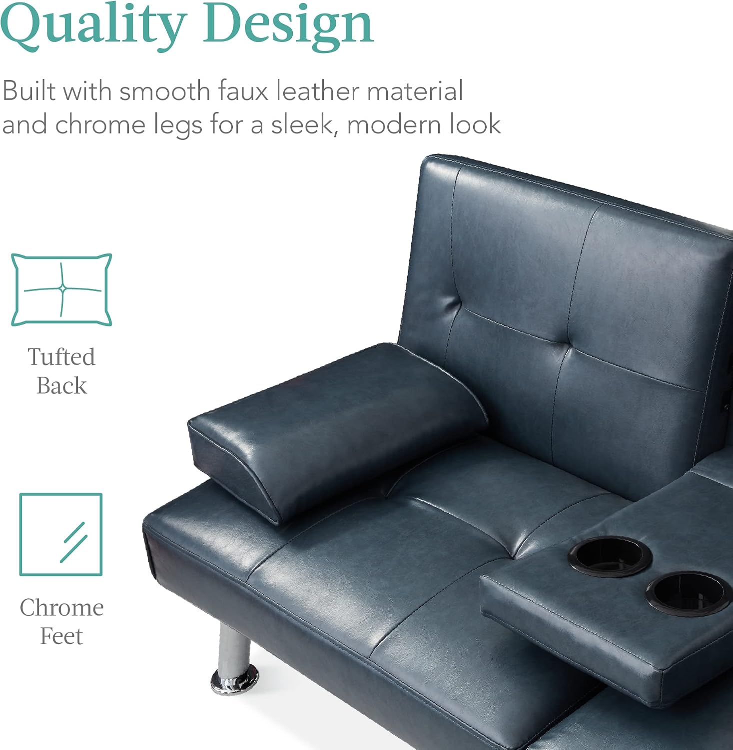 Best Choice Products Faux Leather Upholstered Modern Convertible Futon, Adjustable Folding Sofa Bed, Guest Bed w/Removable Armrests - Black