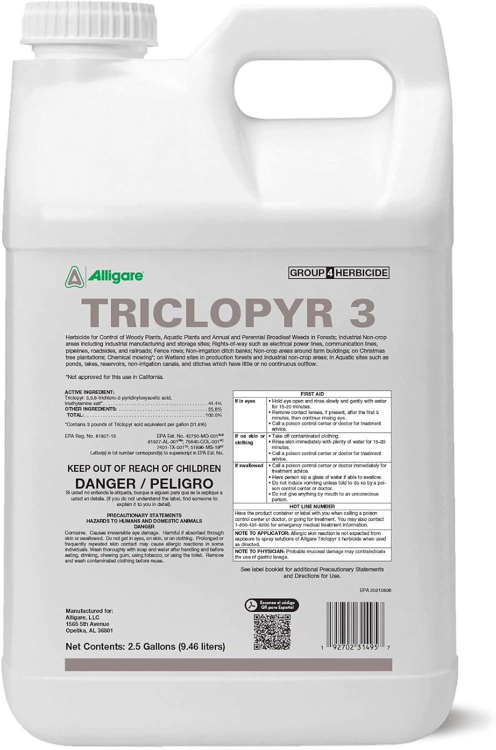 ALLIGARE -Triclopyr 3 Herbicide - Selective Weed Killer for Woody Plants, Grass, & Brush - Ideal for Forests, Non-Crop Areas