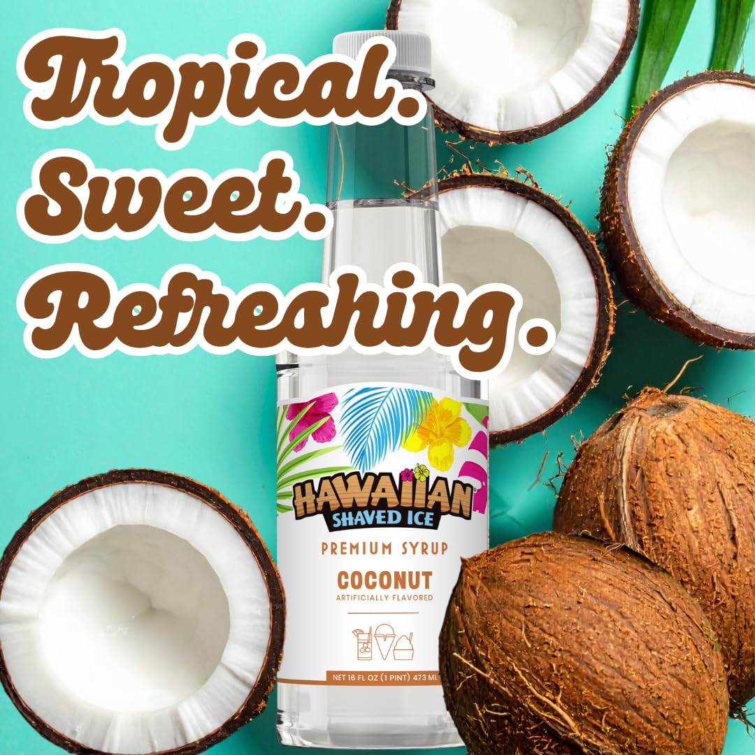 Hawaiian Shaved Ice Blue Raspberry Syrup - Made Nut Soy Dairy Free in the USA - Flavor Fluffy Shaved & Crunchy Snow Cone - Shelf Stable After Opening - Makes 8 Servings - 16 ounces