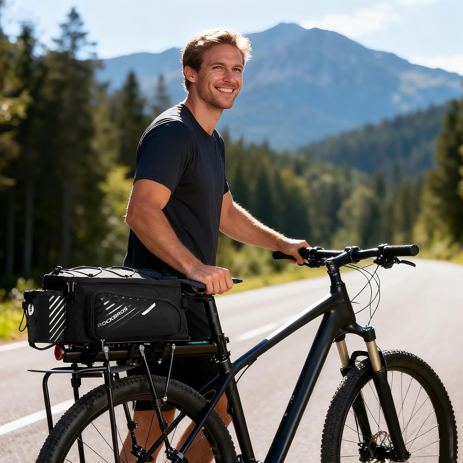 ROCKBROS 15L Bike Rear Rack Bag Pannier Trunk Bag with Rain Cover | Large Capacity Storage Bag Detachable Shoulder Strap Bicycle Trunk Rear Rack Bag Fits All Bikes E-bikes for Daily Cycling