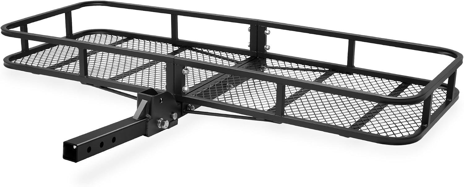 60" x 23" x 5.5" Folding Hitch Cargo Carrier Basket, 500 Lbs Heavy Duty Rear Trailer Hitch Cargo Rack Fits 2" Receiver for SUV, Truck & Van, Ideal for Camping & Travel