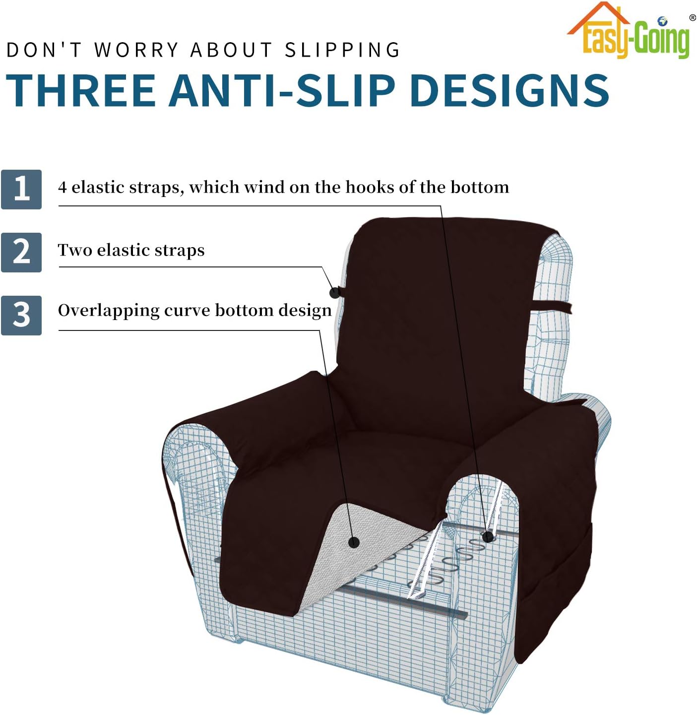 Easy-Going Waterproof Non-Slip Couch Cover, Small Recliner, Chocolate