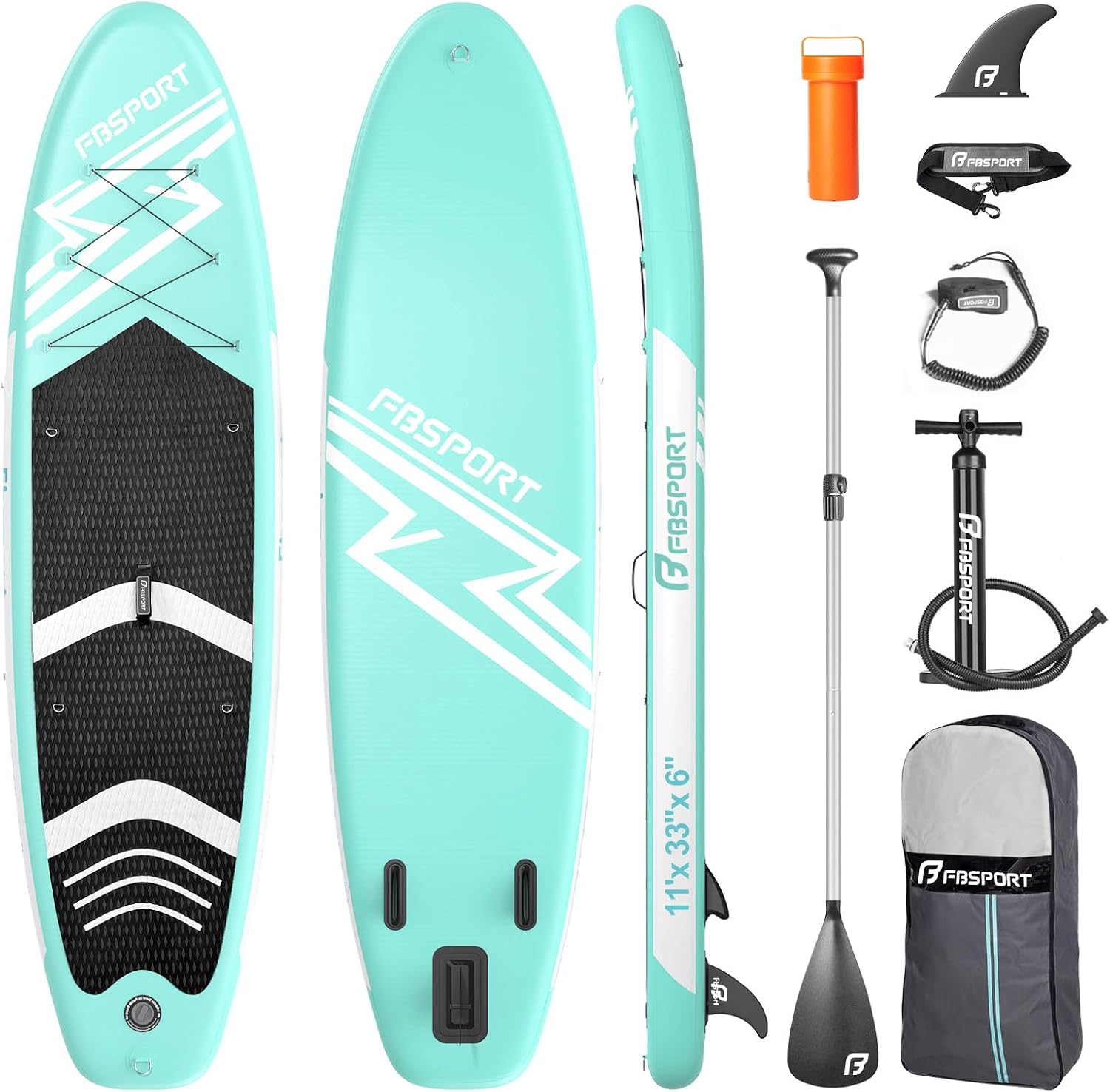 FBSPORT 11' Premium Stand Up Paddle Board, Yoga Board with SUP Accessories & Carry Bag | Wide Stance, Surf Control, Non-Slip Deck, Leash