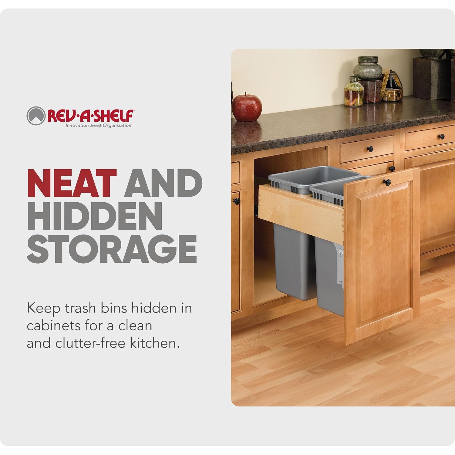 Rev-A-Shelf Top Mount Double Pullout Under Cabinet 50 Quart Kitchen Trash Cans w/Soft-Close for Full Height Cabinet, 150 Pound Rated Full-Extension Slides, 4WCTM-2150BBSCDM-2