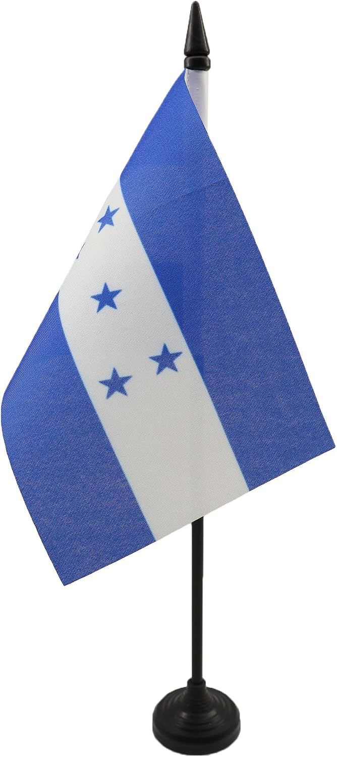 AZ FLAG Nicaragua Table Flag 4x6 in 100D Polyester Plastic Base | Indoor use Nicaraguan 15x10 cm desk flag stitched finish with reinforced edges with plastic pole