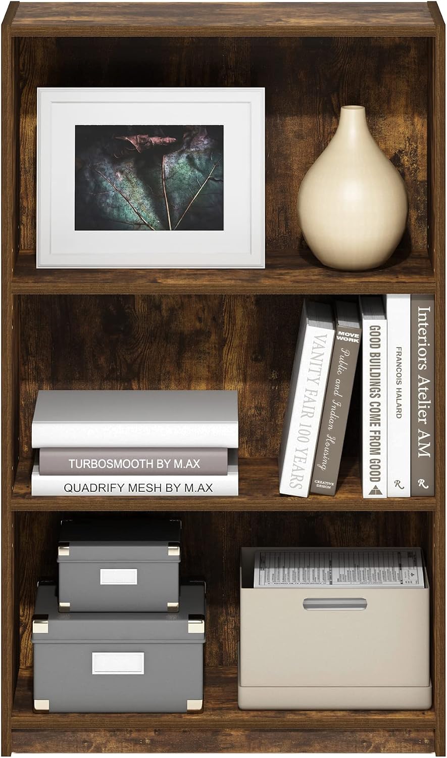 Furinno Jaya Book Shelf, 3-Tier Bookshelf, Bookcase with Adjustable Shelves, 9.5 x 24.5 x 40.3, for Organization and Storage, for Living Room, Bedroom, Home Office, White