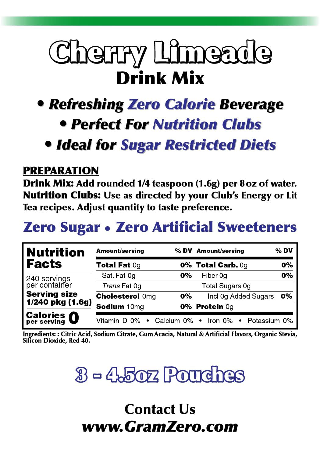 GramZero Raspberry Blush, Sugar Free Drink Mix, Pitcher Pack, Great For Nutrition Club Loaded Tea, Zero Calorie, Stevia Sweetened