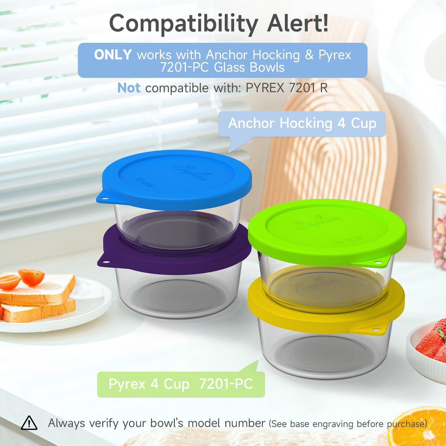 SOPHICO 4 Cup Silicone Lids Replacement for Pyrex & Anchor Hocking 7201-PC