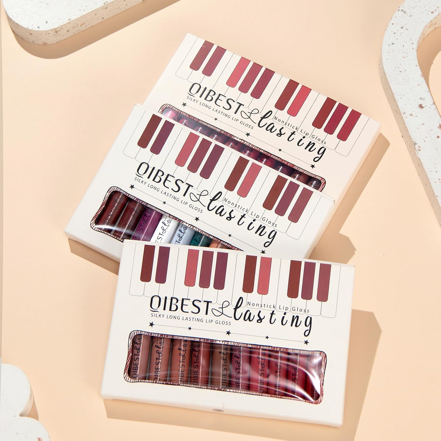 QiBest 7Pcs Matte Liquid Lipstick + 1Pcs Lip Plumper Makeup Set Kit, Pigmented Long Lasting Lip Gloss Set