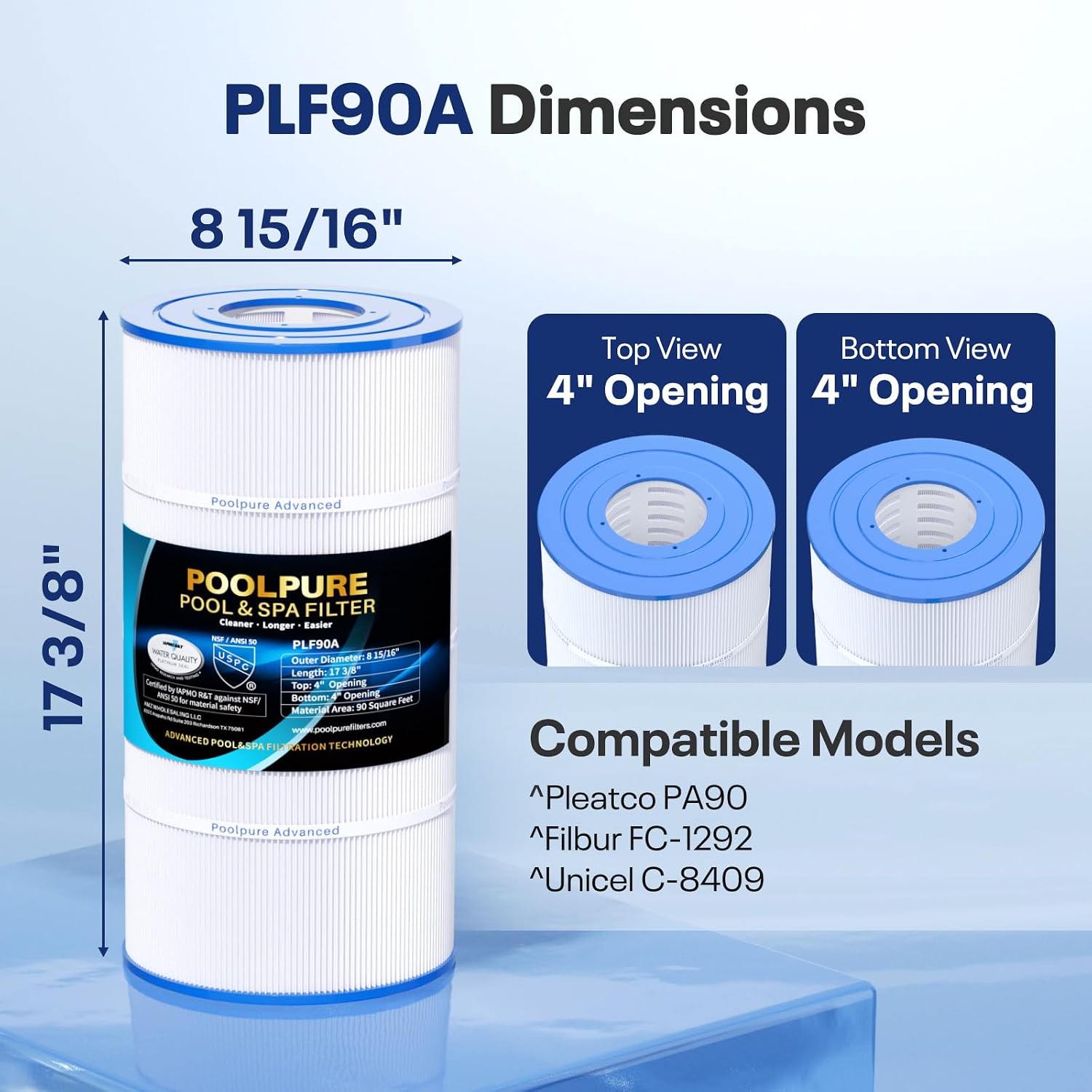 POOLPURE PLF90A Pool Filter Replaces Hayward C900, CX900RE, Pleatco PA90 | Compatible with Ultral-B6, Unicel C-8409, Filbur FC-1292, Sta-Rite PXC95