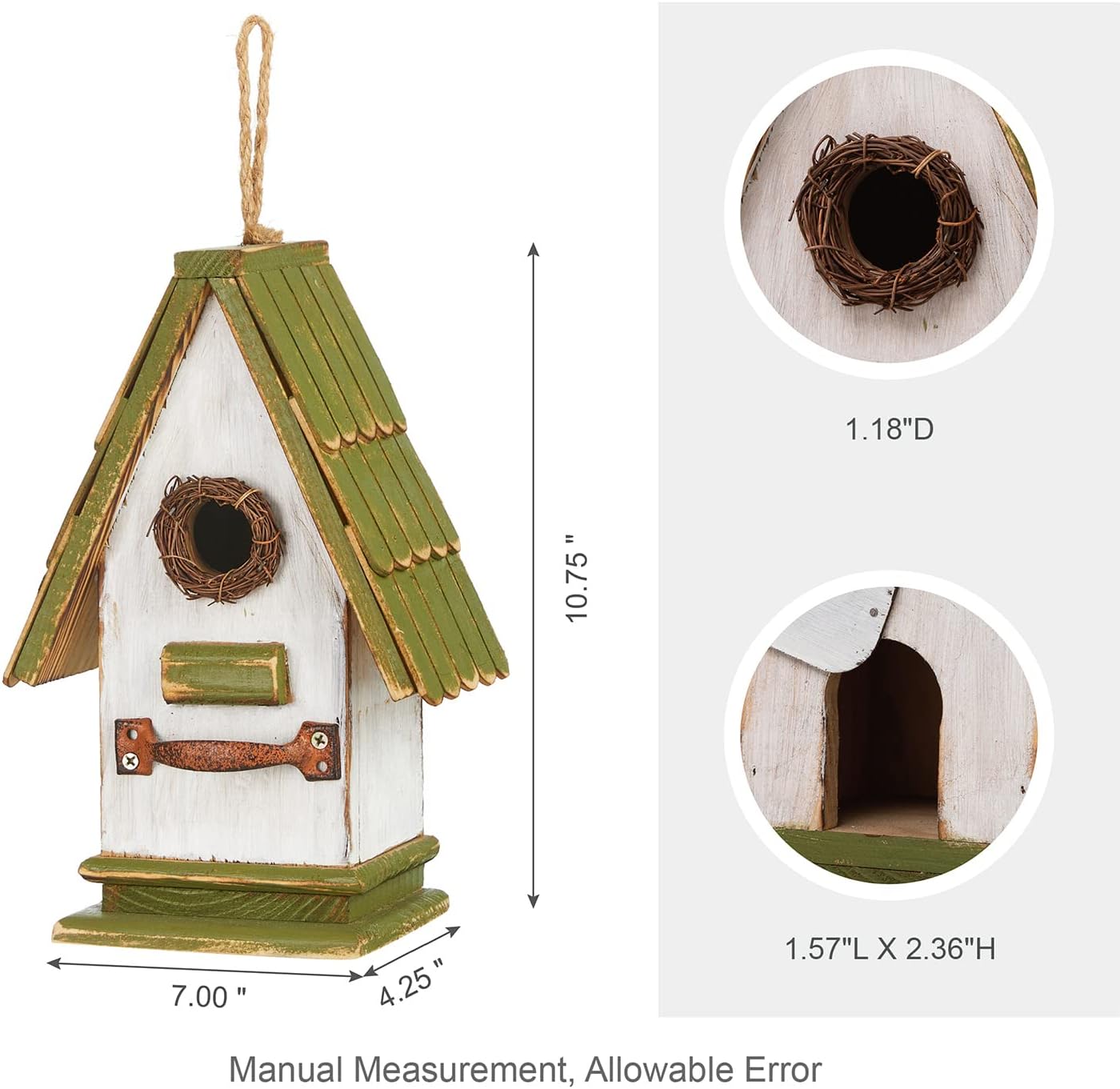 Glitzhome Bird Houses for Outside,10" H Rustic Wooden Bird House Garden Distressed Decorative Birdhouse for Outdoors, Hanging Birdhouse for Bluebird Hummingbird Wren Finch Cardinals Cedar