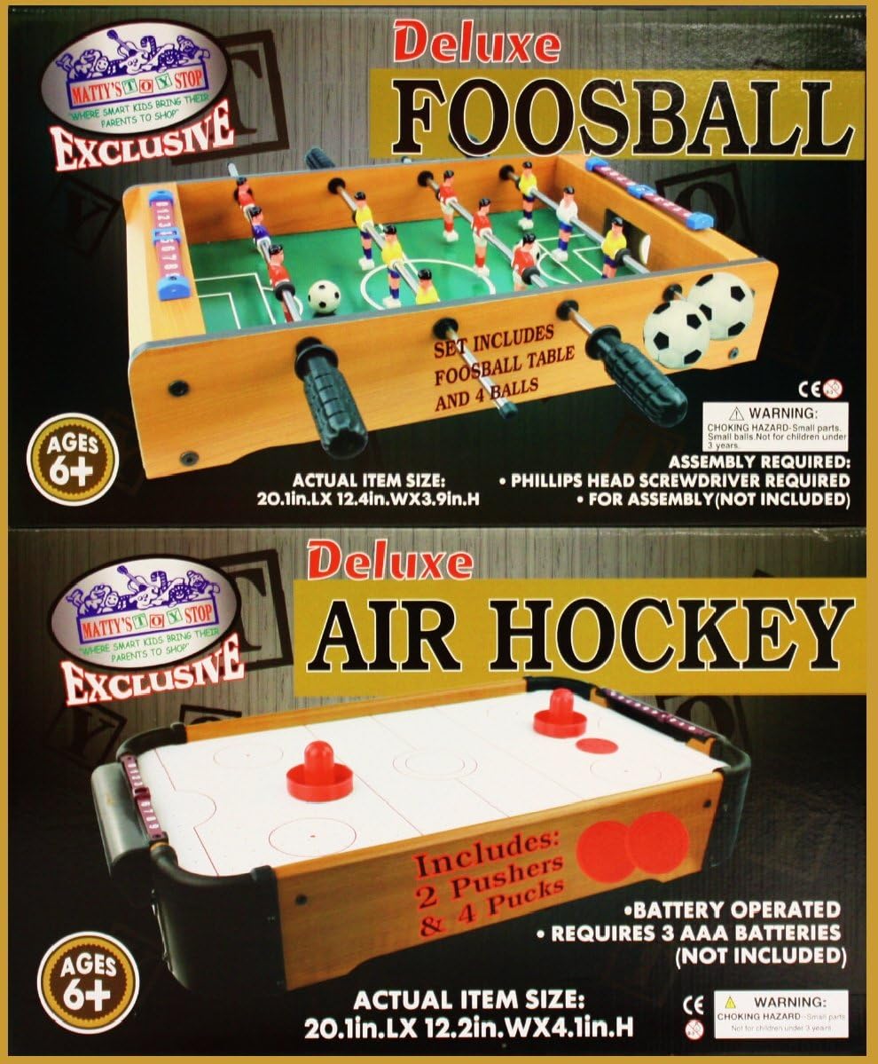 Matty's Toy Stop Deluxe 20" Wooden Table Top Air Hockey (Extra Pucks) & Foosball (Soccer) (Extra Balls) Games Gift Set Bundle - 2 Pack