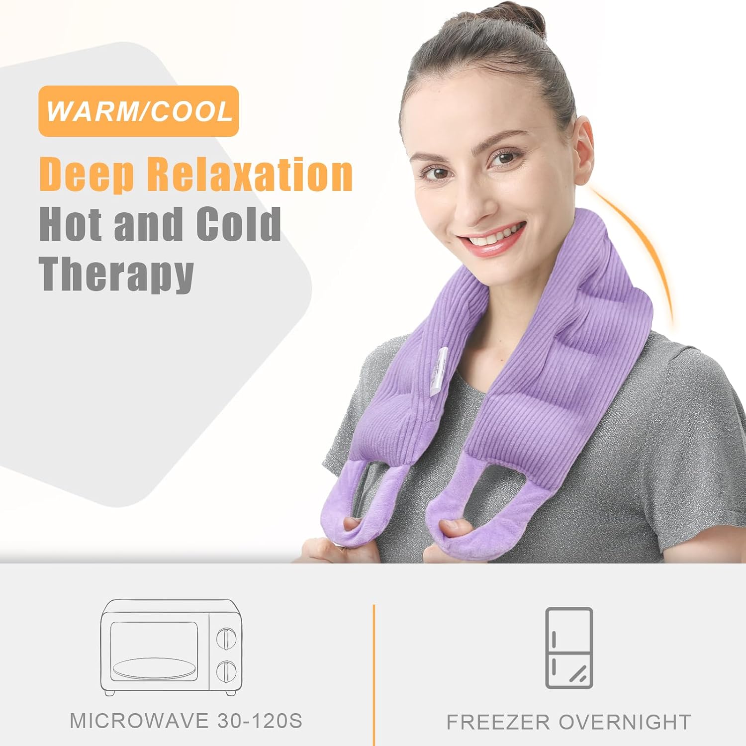 UNCN Long Wide Heating Pad for Neck and Shoulders Back 33x5.9 Microwavable Large Moist Heat Pack Warm Hot Compress Neck Wrap Weighted Bag Massage