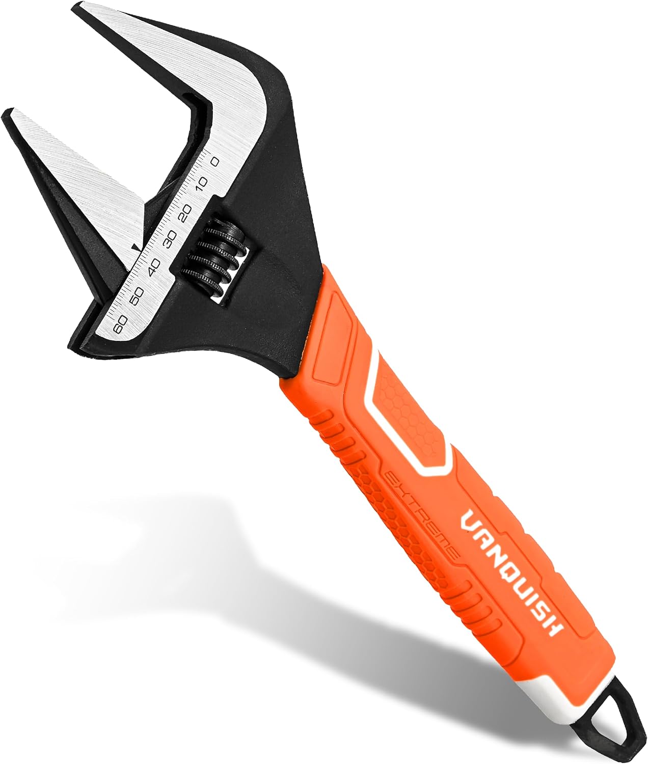 VANQUISH 12 Inch Adjustable Wrench, 2-3/8” Wide Jaw Opening Plumbing Wrench, CR-V Steel, SAE and Metric Scale Marked, With Comfort Grip Handle and Hanging Hole (3154)
