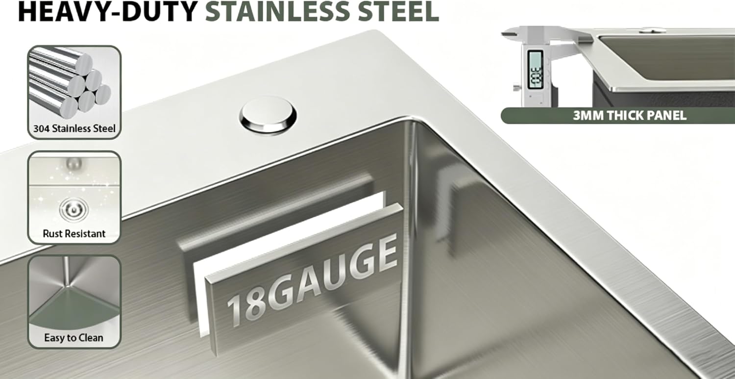 Mocoloo 13 Inch Drop in Bar Sink - 13" x 15" Small Kitchen Sink T304 Stainless Steel Handmade Single Bowl Round Corner Topmount Wet Bar Sink for