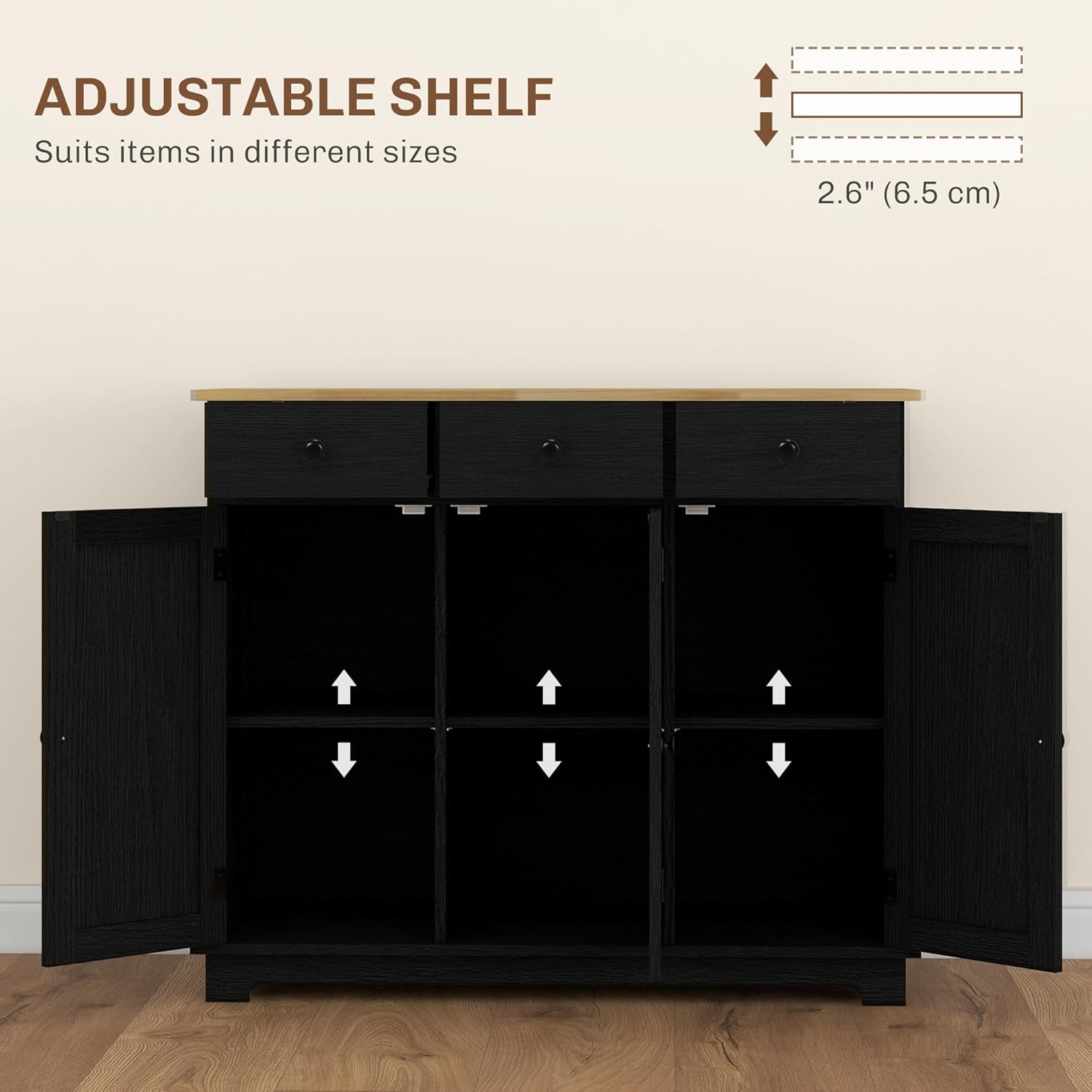 HOMCOM Sideboard Buffet Cabinet Solid Wood Countertop White