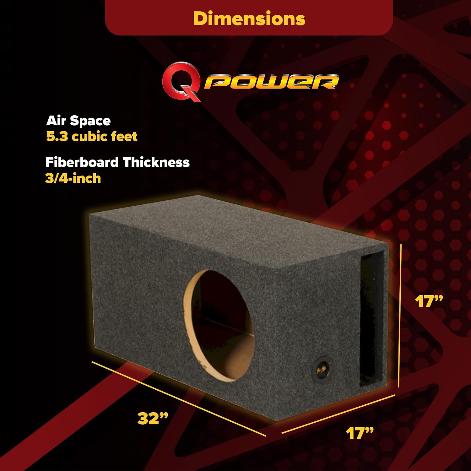 QPower 15 Inch Heavy-Duty Single Vented Carpet Covered Durable Car Audio Vehicle Subwoofer Enclosure Woofer Box, Charcoal Gray