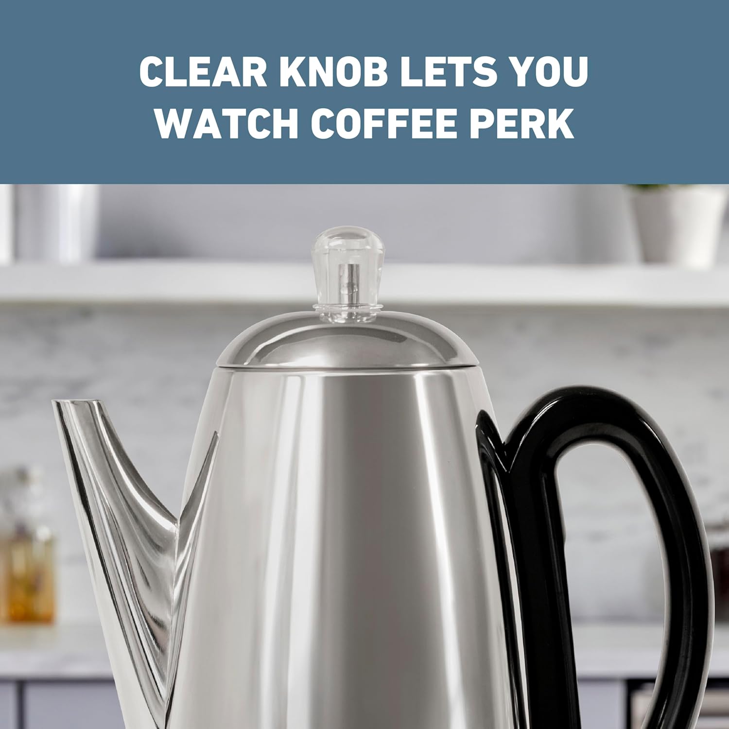West Bend Electric Percolator Classic Style Coffee Maker with Heat Resistant Handle Base and Detachable Cord with Stainless Steel Stem and Basket
