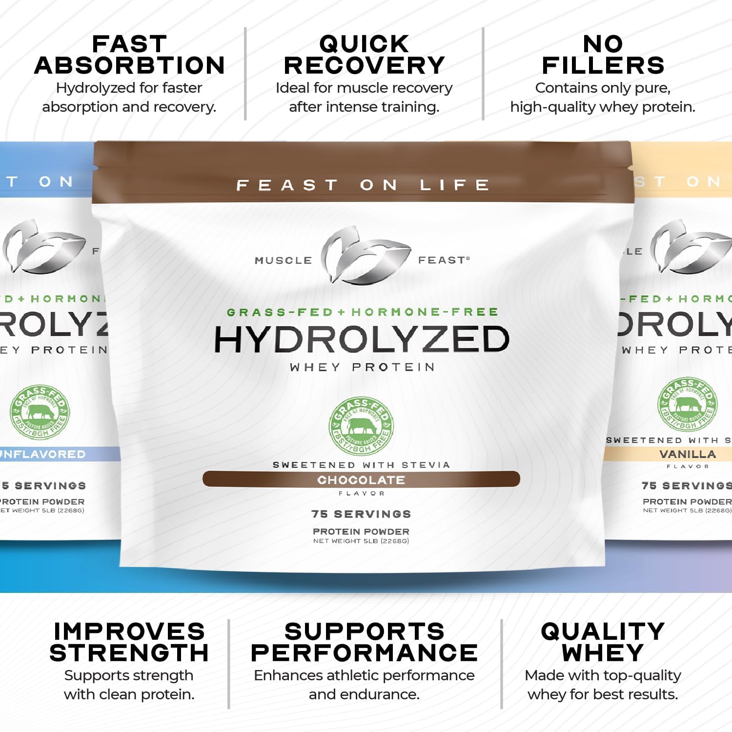 Muscle Feast Grass Fed Hydrolyzed Whey Protein Powder, Chocolate (2lb) | All Natural Hormone-Free, Hydro Whey Powder for Men and Women, Clean, Non-GMO, Delicious Hydrolyzed Protein Powder
