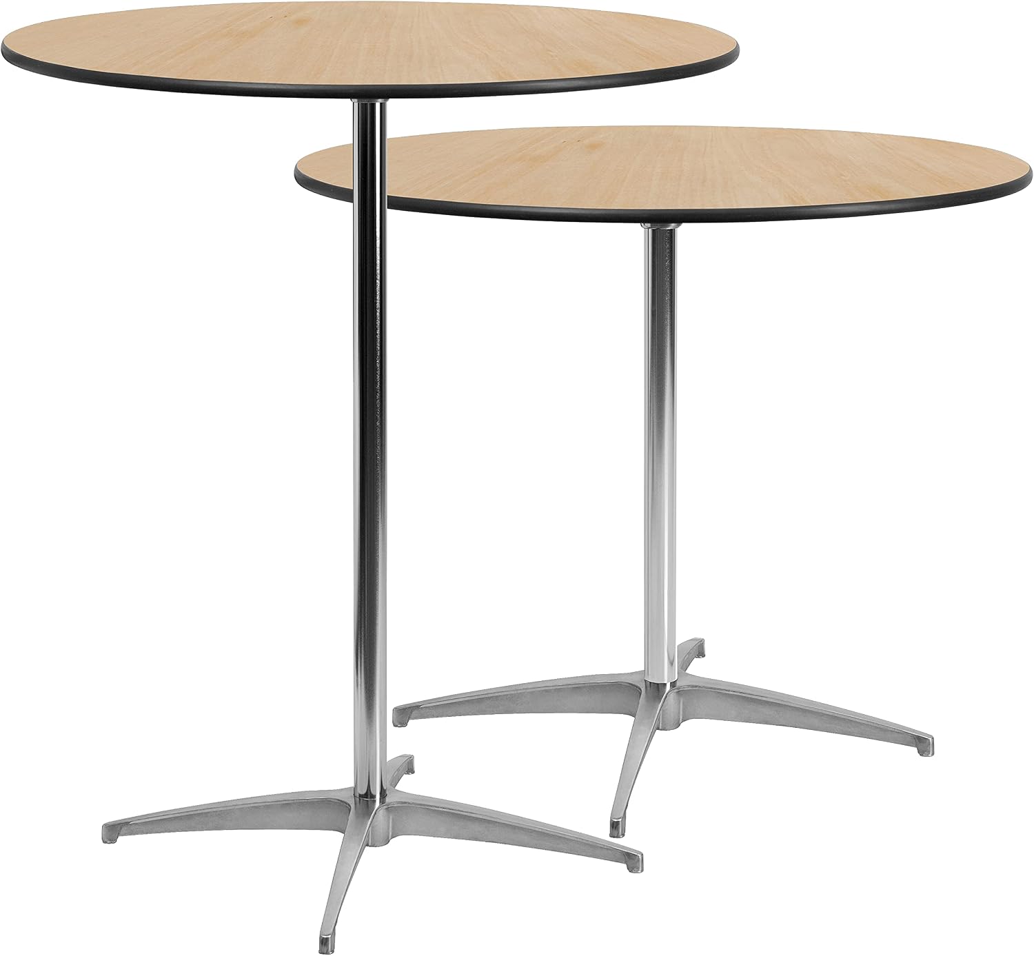 Flash Furniture Lars 24" Round Wood Cocktail Table with 30" and 42" Adjustable Columns, Adjustable Bar Height, for Events or Home Use