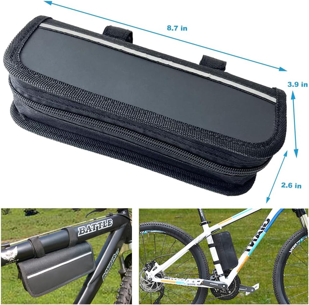 Bike Repair Bag with Tire Pump and Portable Bicycle Kit for Camping Travel | All in One Tool kit, 16 in 1 Bike Multitool, Bike Glueless Patches, Bicycle Tire Repair Kit, Fits Mountain & Road Bike