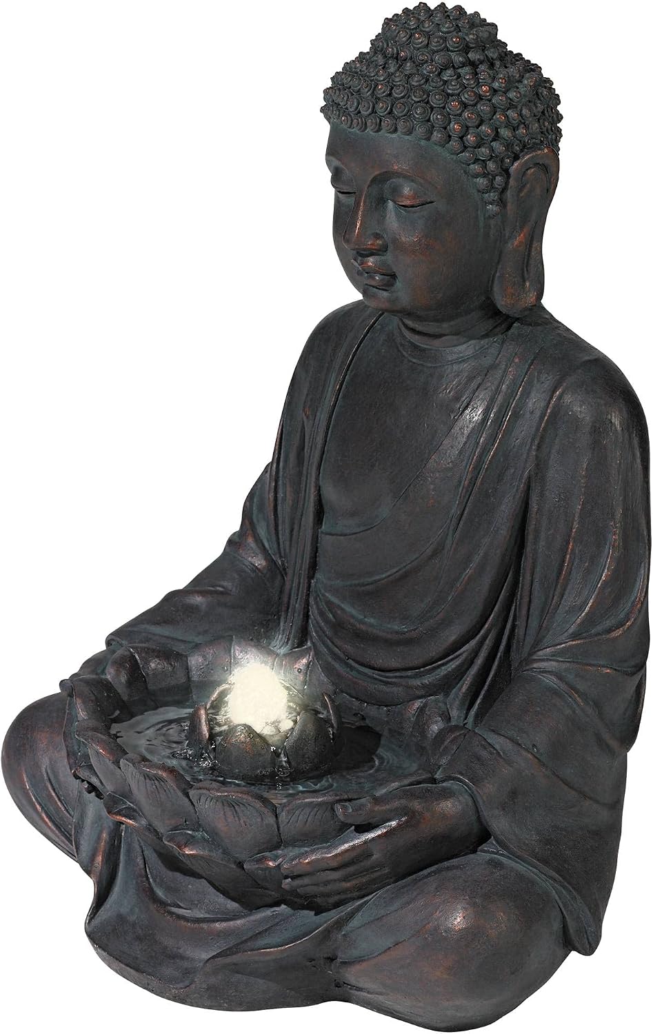 Meditating Buddha 24" High Outdoor Indoor Large Bubbler Fountain with Light | Zen Asian Decor Resin Floor LED Standing Water Feature for Outside Garden Patio Yard Backyard Porch Deck