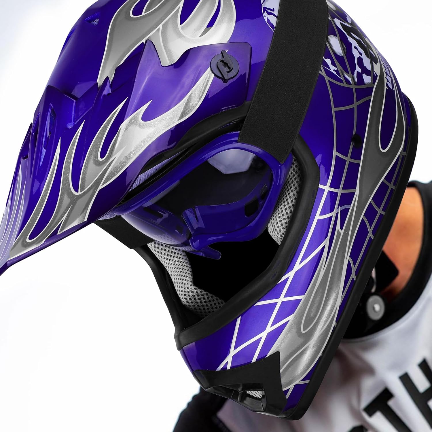 Kids Dirt Bike Helmet Youth Motorcycle Helmet DOT-Certified Full Face Helmets for Motocross ATV Off-Road Street Bike with Goggles & Gloves, Blue Flame Medium | Motorcycle Riding Gear included Goggles & Gloves, Ultra-Lightweight, For ATV UTV Off-Road, Blu…