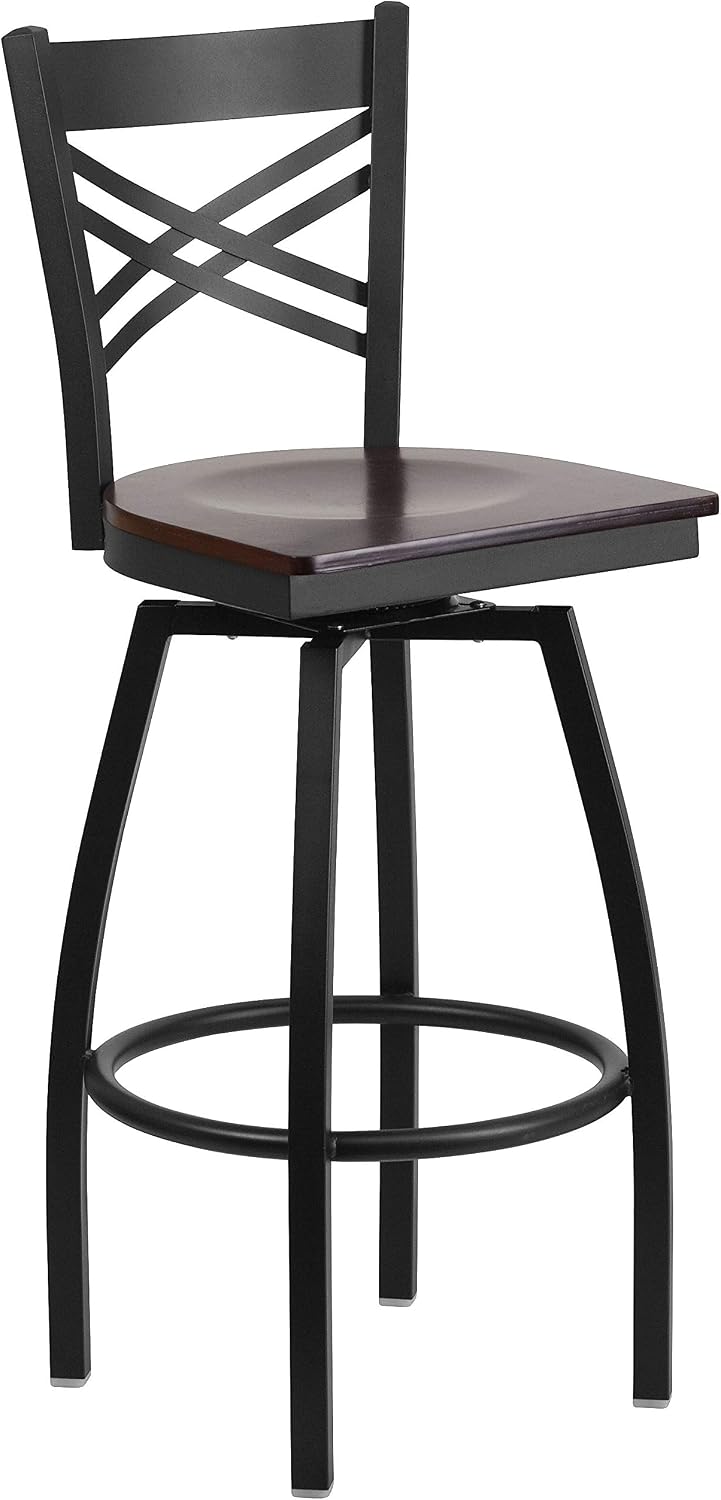 Flash Furniture Hercules Series "X" Back Metal Restaurant Barstool, Modern Upholstered Armless Bar Height Chair for Restaurants and Kitchens, Black | X Back Style, Vinyl Upholstery, Durable Construction, Commercial Use