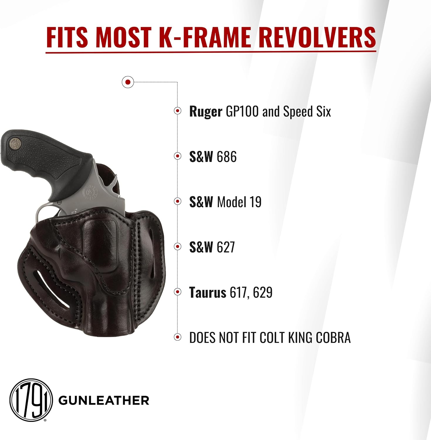 1791 Gunleather K-Frame Holster Fits 2.75" Barrel GP100, S&W 686, Model 66