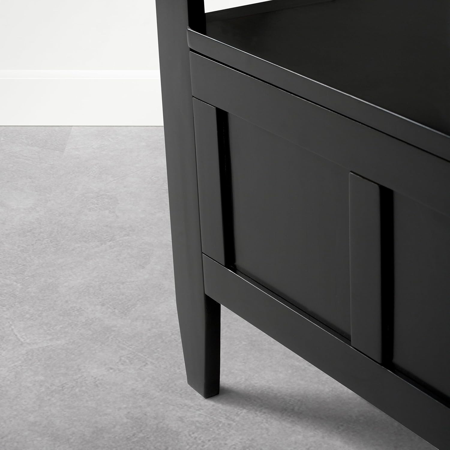 SIMPLIHOME Connaught 30" Wide Solid Wood Storage Bench in Chestnut Brown | Contemporary entryway bench with lift-up lid and hidden storage; mudroom, hallway, foyer, or shoe bench.