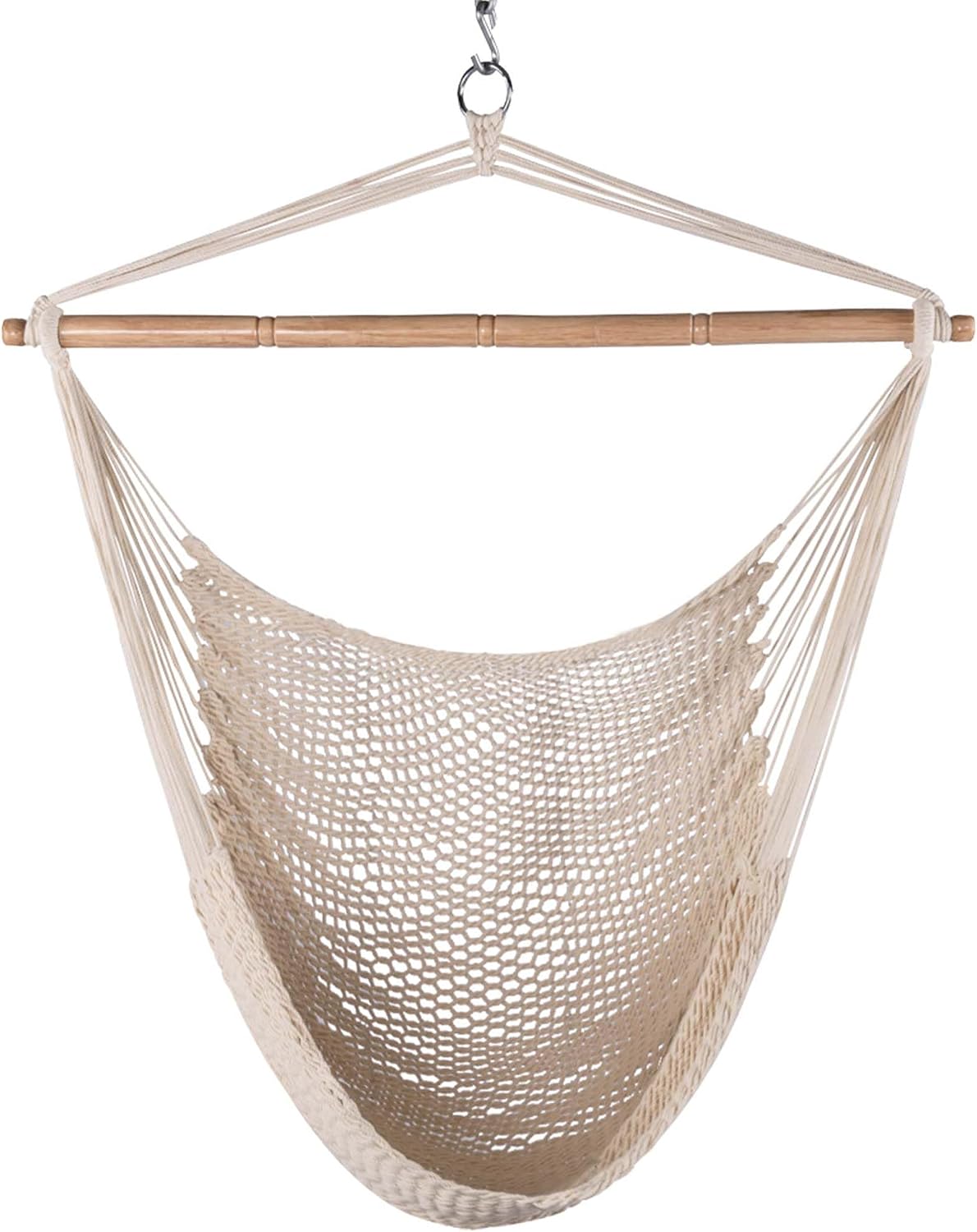 Lazy Daze Hammock Chair, Hanging Swing Chair, Caribbean Rope Chair | 40"Hardwood Spreader Bar and Soft-Spun Cotton Rope, Hammock Weaving Chair for Indoor, Outdoor, Backyard, Max 300 LBS, Natural