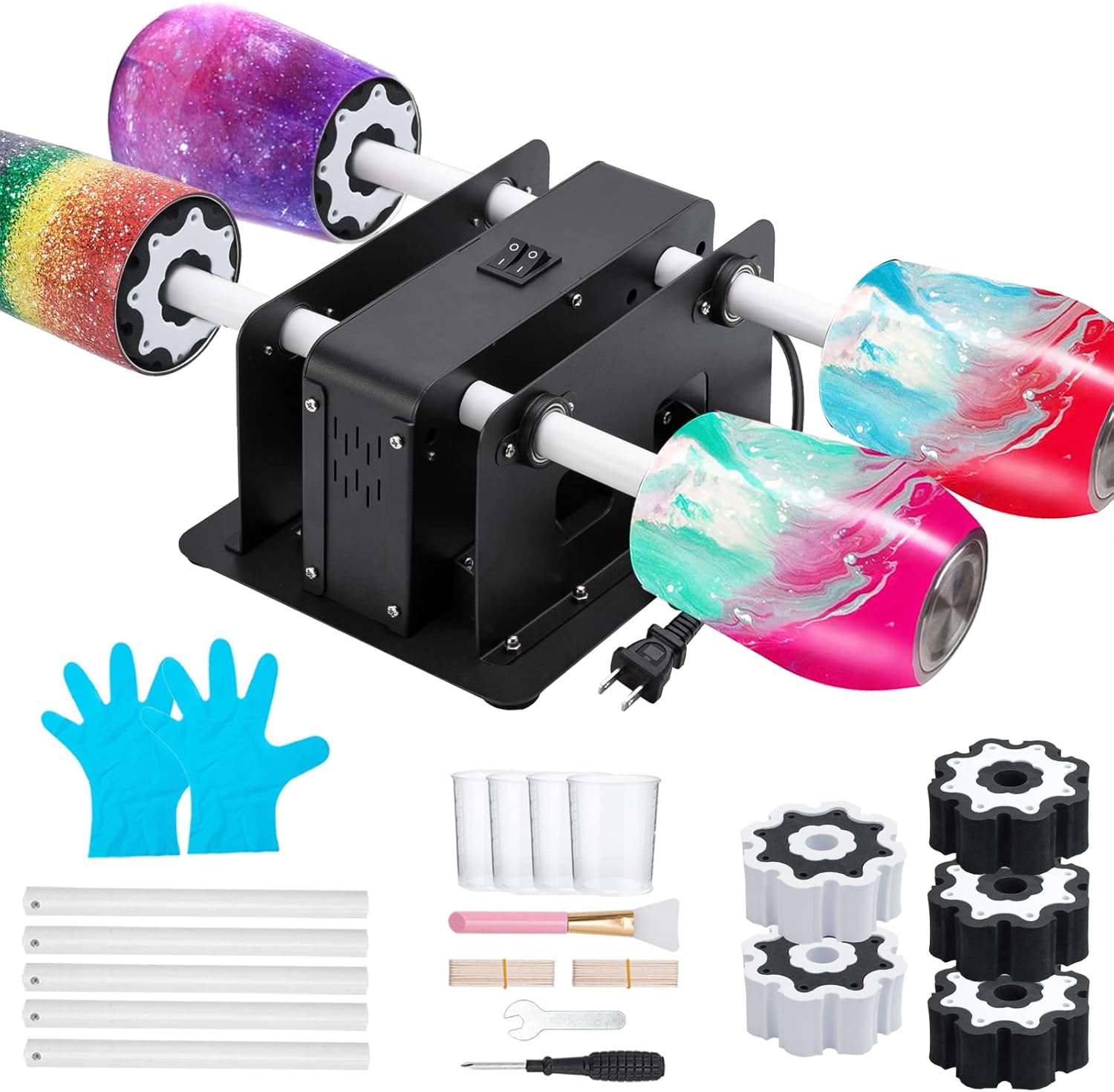 KingBaas 4 Cup Turner Tumbler Kit Cup Turners for tumblers Four-Arm Cup Spinner Metal Craft Cuptisserie Turner Kit for DIY Epoxy Glitter Tumblers