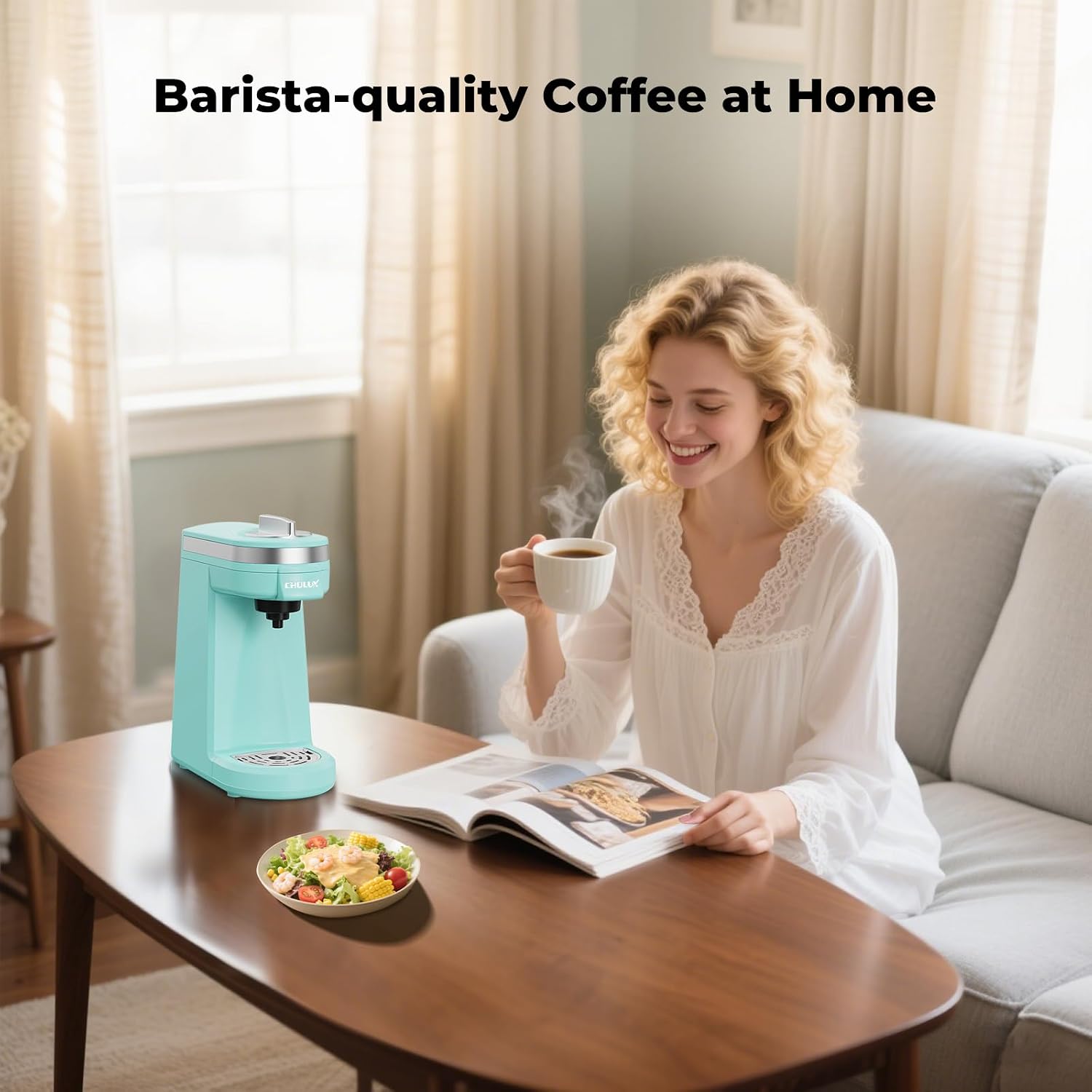 CHULUX Mini Single Serve Coffee Maker for K Pod, Brew Up to 12oz Cup, Black | Fast-Heating Boiler System, Single Cup Brewing, Portable Compact Design, Four-Hole Multi-Stream Needle, Adjustable Drip Tray