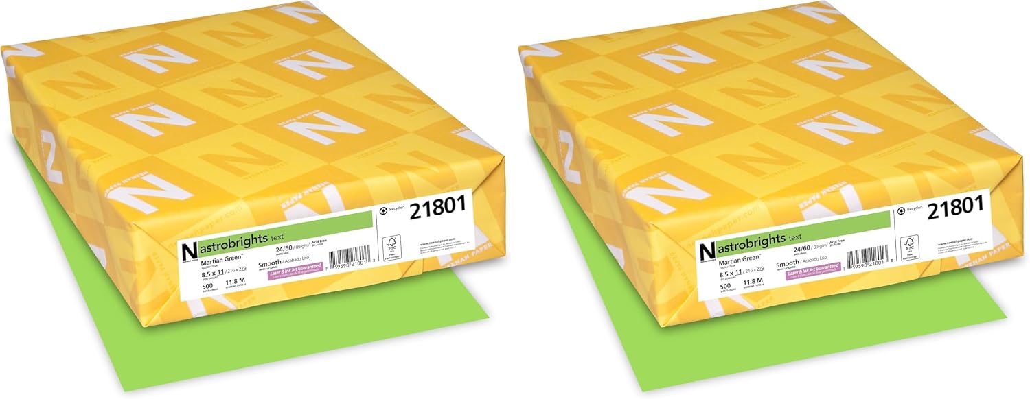 Neenah Astrobrights Premium Color Paper, 24 lb, 8.5 x 11 Inches, 500 Sheets, Martian Green (WAU21801)