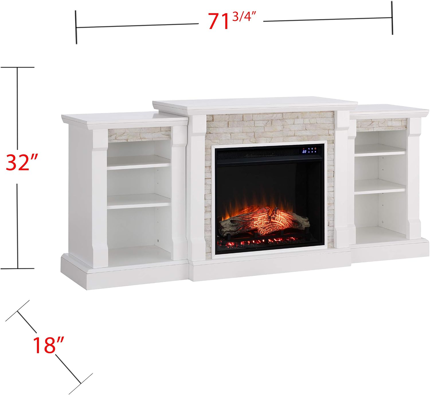 SEI Furniture Gallatin Faux Stone Electric Fireplace with Bookcases, New White