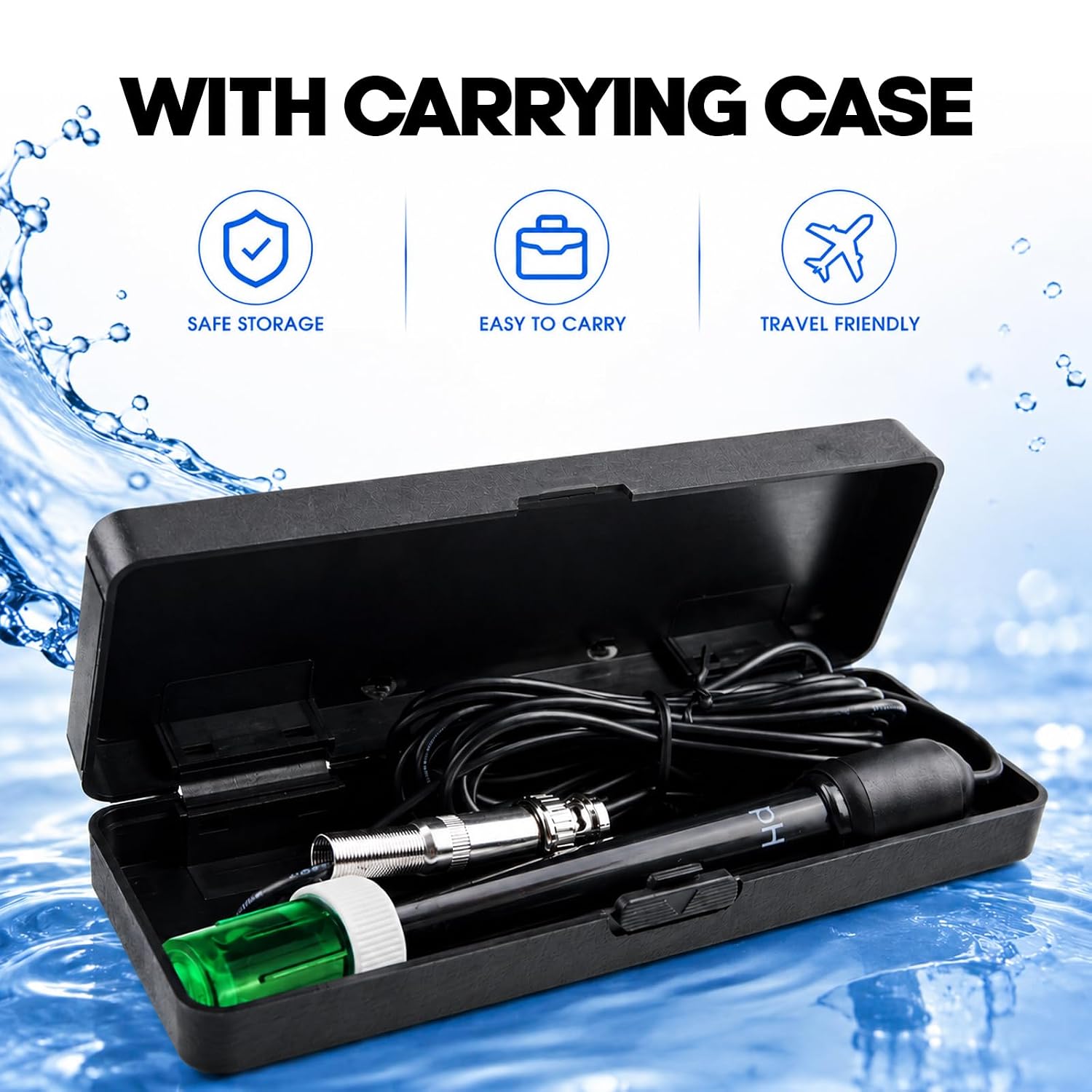 Long Body pH Electrode with BNC Socket Probe 300cm Cable 0-14pH for pH Meter, pH Controller pH Device Economical Sensor