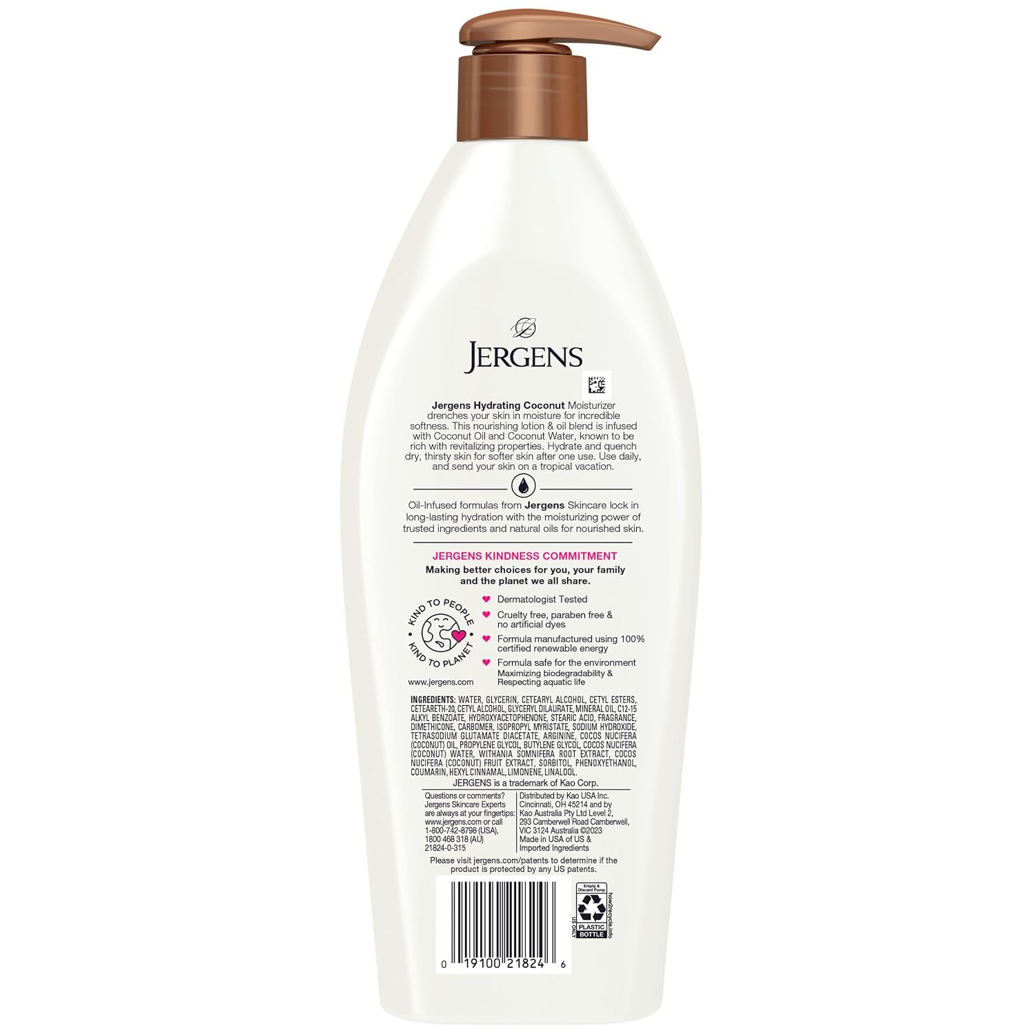 Jergens Hydrating Coconut Body Lotion, Hand and Body Moisturizer, Infused with Coconut Oil, Hydrates Dry Skin Instantly, Dermatologist Tested, 16.8 oz | Coconut Oil, Instantly Hydrates, Dermatologist Tested, Extra Dry Skin Care, Long-Lasting Moisture